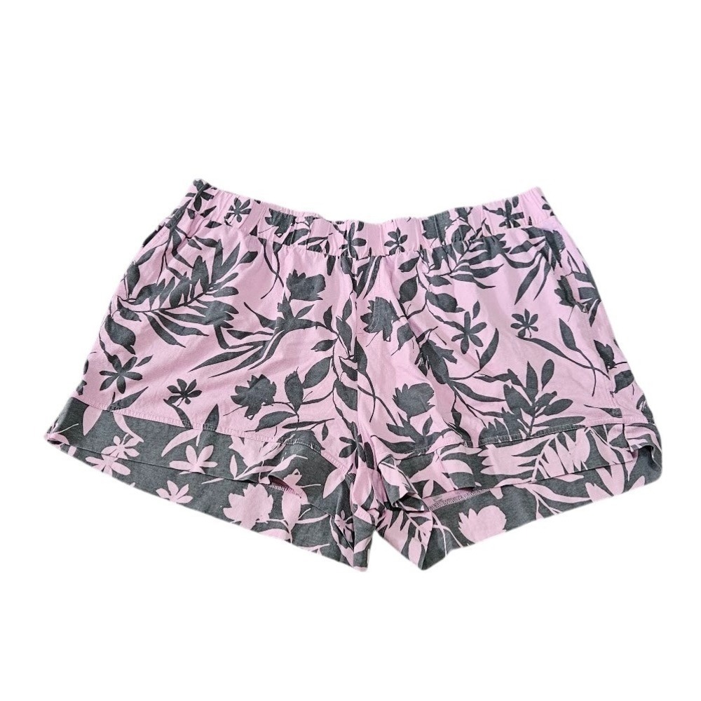 Pact Organic Cotton Tropical Leaf Print Pajama Shorts Pink Grey XXXL 3XL
